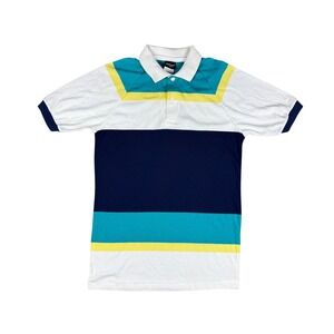 Vintage‎ Jantzen Polo Shirt Men's M White Navy Teal Yellow Colorblock NWT USA